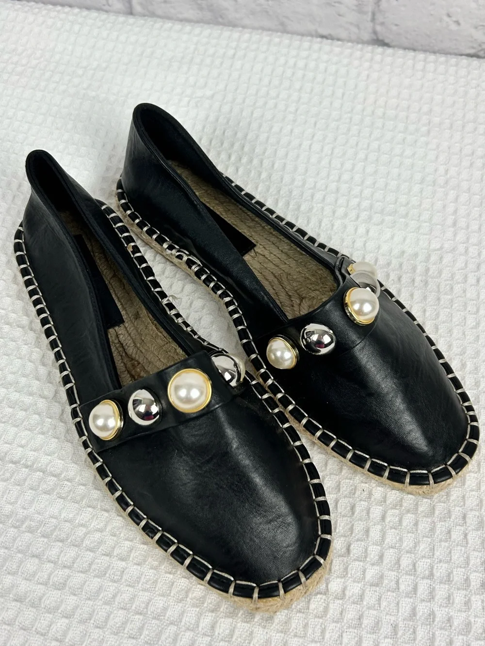 ASOS Black Pearl Studded Espadrille Flats Slip On Shoes Women’s US 10 EU 41